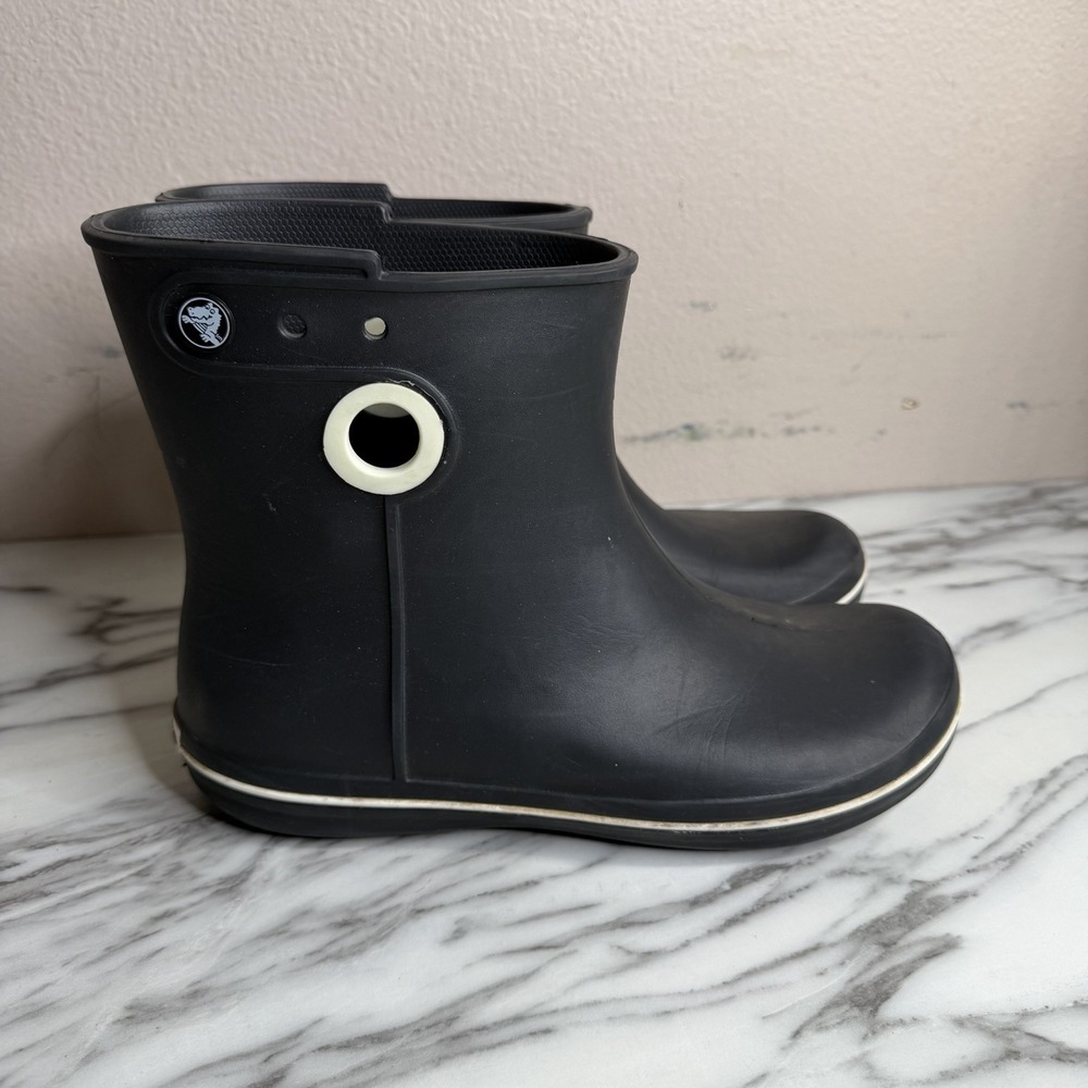 Crocs Jaunt Shorty Women Rain Boots Sz 10 Waterproof Outdoor Black Rubber Slip